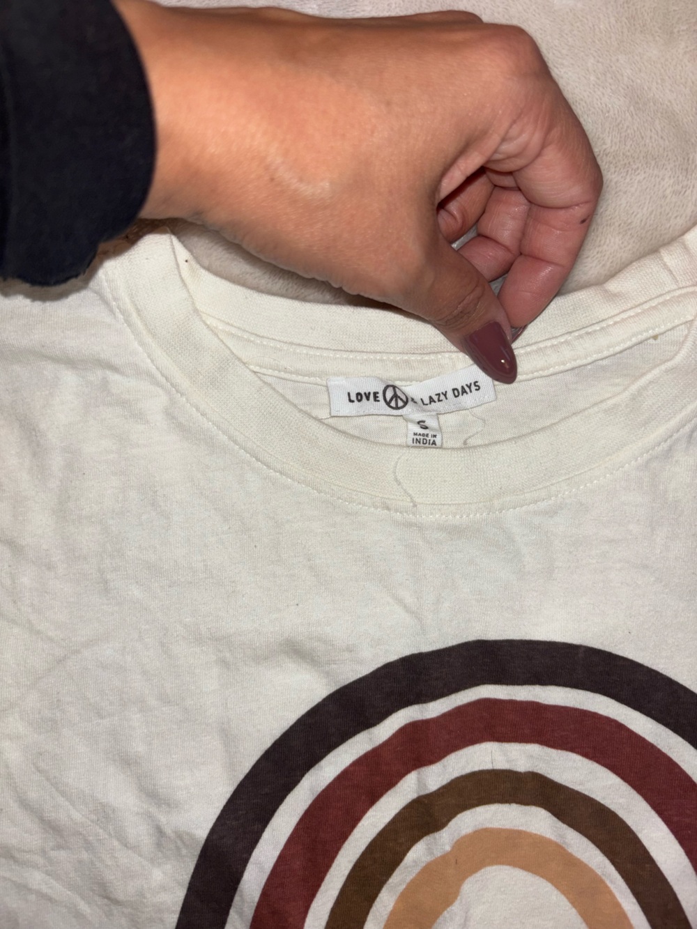 Lazy Oaf Cream Tee with Brown and Rust Target Graphic